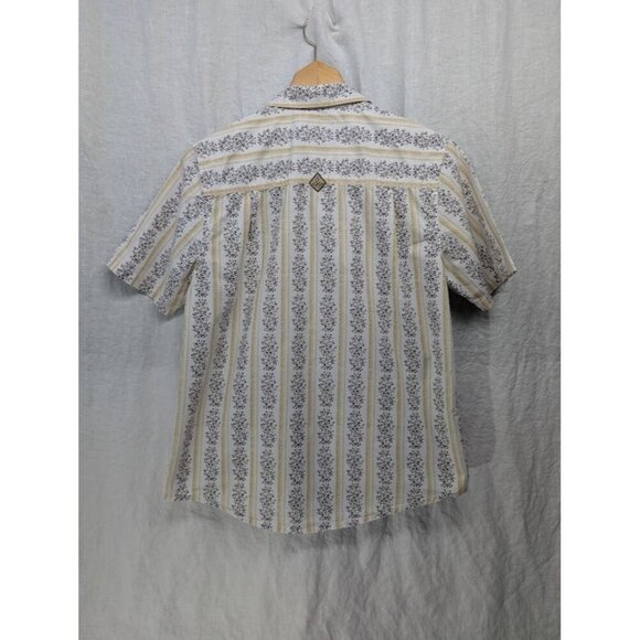 Prana men's small short sleeve brown floral on white button up shirt K9 - Picture 5 of 9